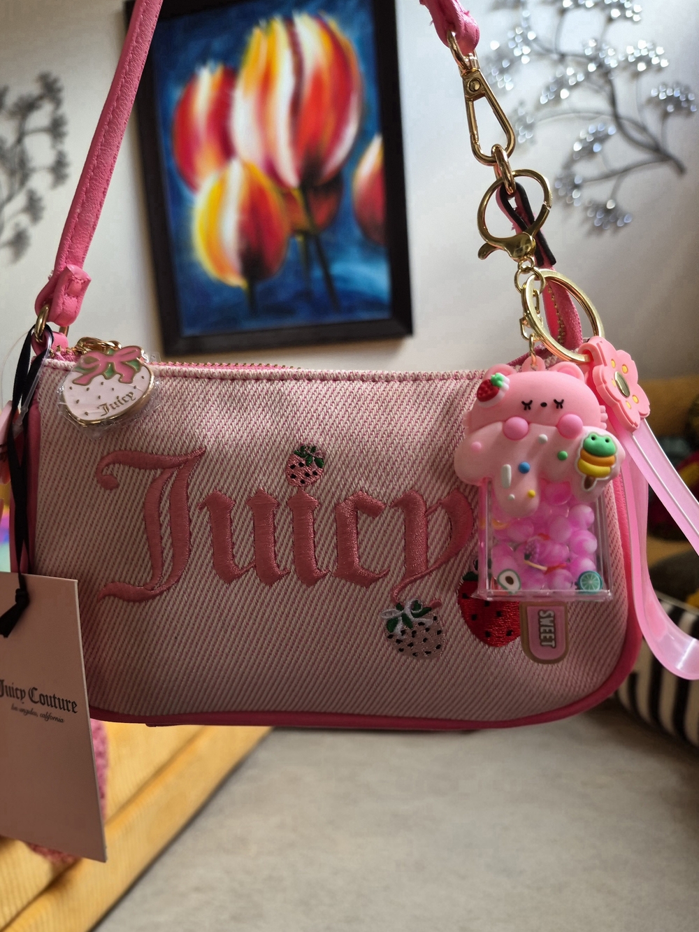 Juicy Couture Pink Shoulder Bag With Adorable Pink Charm
